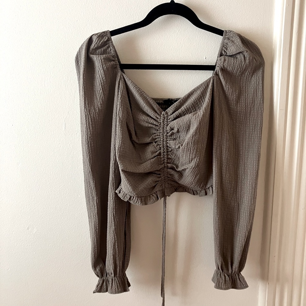 Taupe puff sleeve top